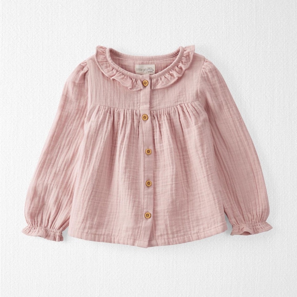 Little Planet Baby Organic Cotton Gauze Button-Front Top in Perfect Pink